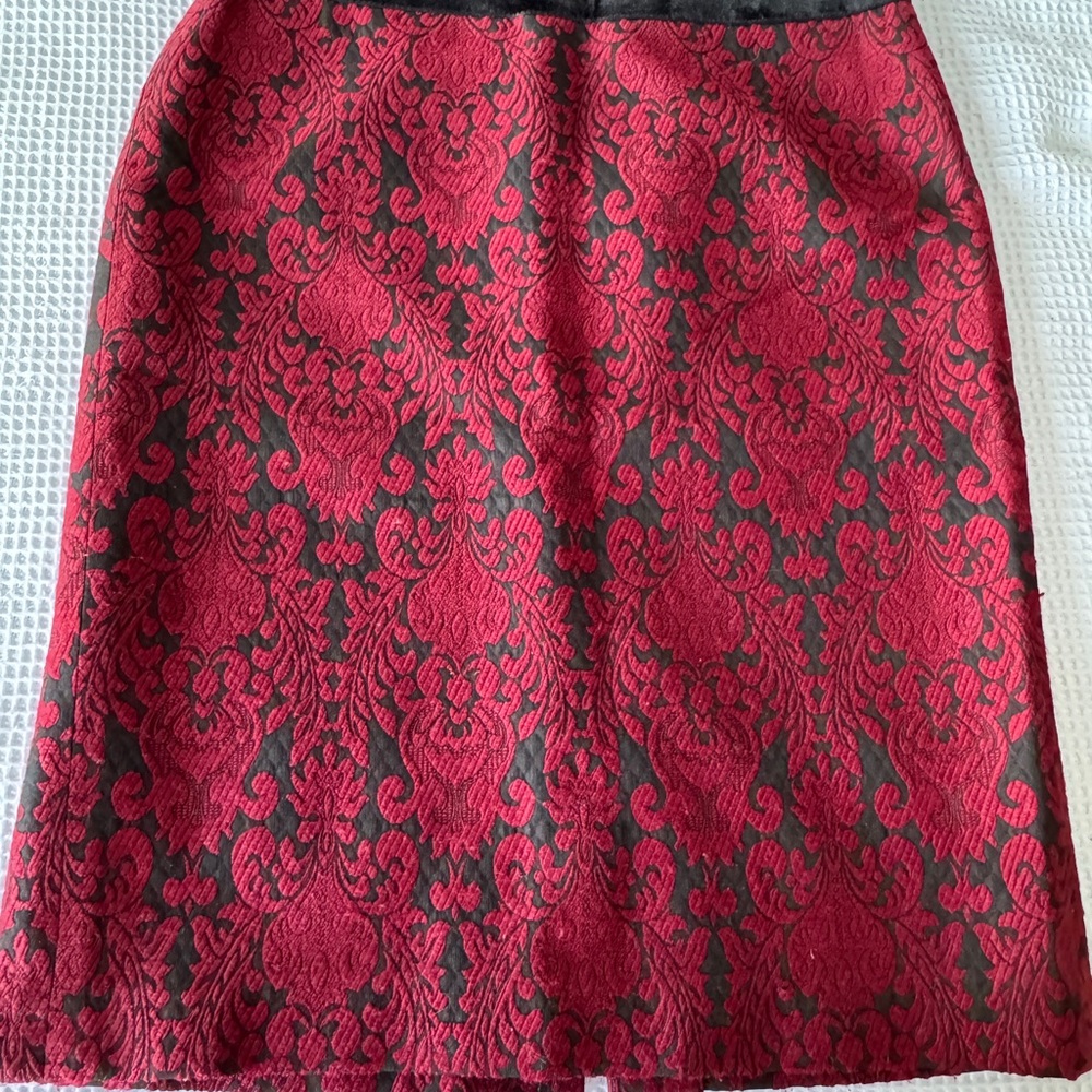 Talbots Red and Black Damask Pencil Skirt